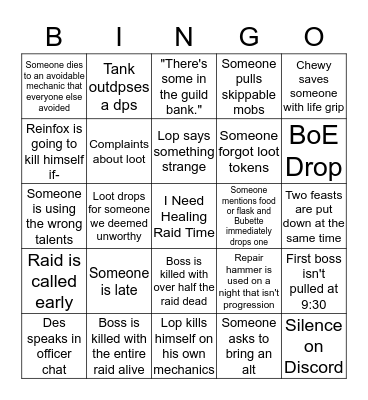 Raid Night Cancer~ Bingo Card