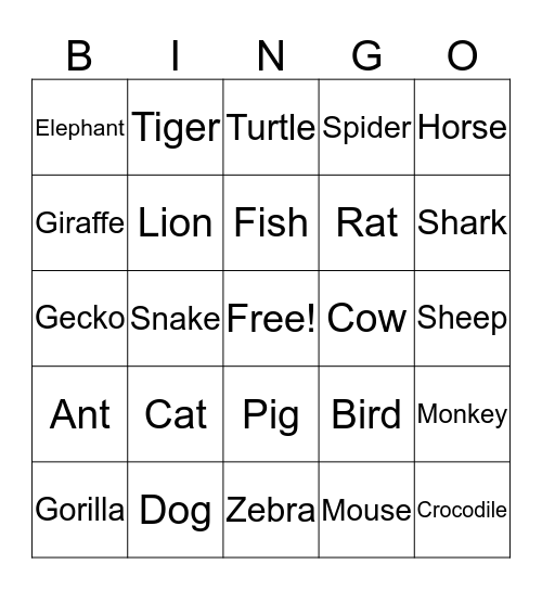 Animals Bingo Card
