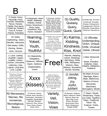 Wedding shower bingo Card