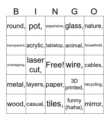 Creative Lighting Bingo Card