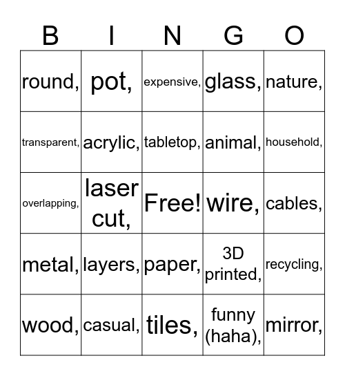 Creative Lighting Bingo Card