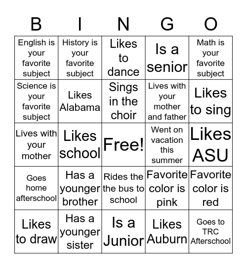 Untitled Bingo Card