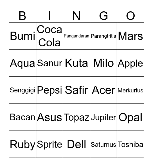 Keisha Bingo Card