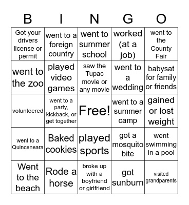 Summer Vakay Bingo Card