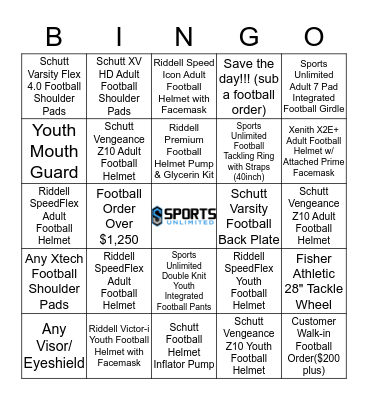 Sports Unlimited Bingo (2) 2017!!!!!!!!! Bingo Card