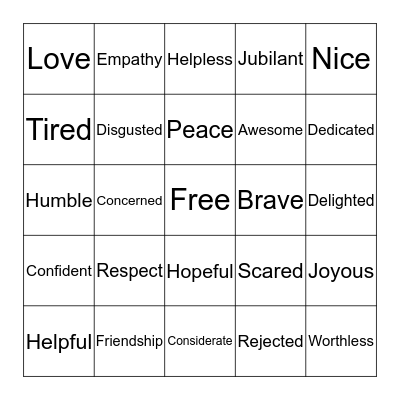 Feelings Bingo Card