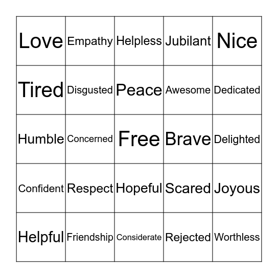 Feelings Bingo Card