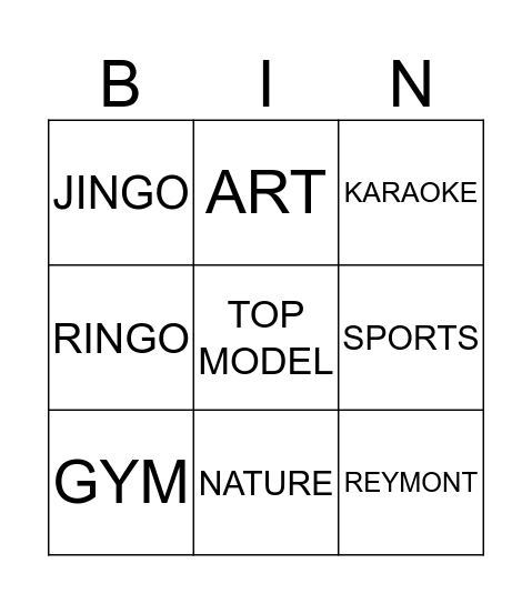 Untitled Bingo Card