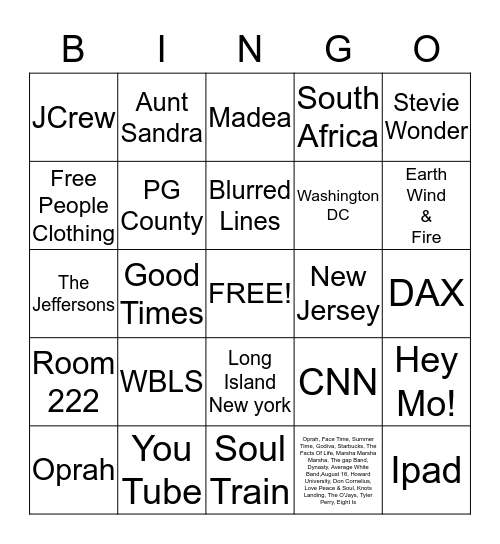 The Warren Family Reunion Bingo Card