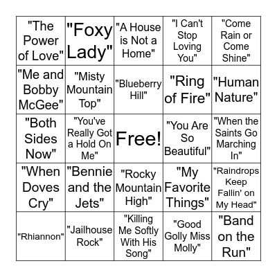 Music Bingo Card