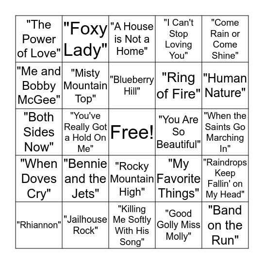 Music Bingo Card