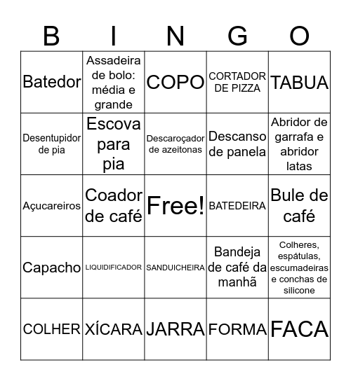♥ Chá de Panela da Letícia ♥ Bingo Card