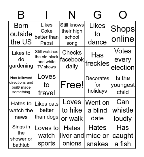 Get To Know You Bingo Card