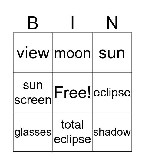 Eclipse Bingo Card