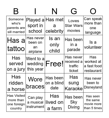 Get to Know You Bingo Card