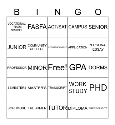 Back 2 School BINGO Card