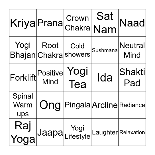 Kundalini Yoga Bingo! Bingo Card