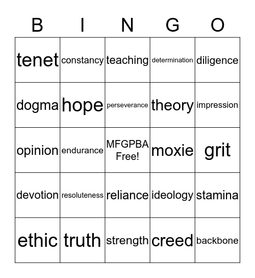 Perseverance:  Embracing Faith Bingo Card