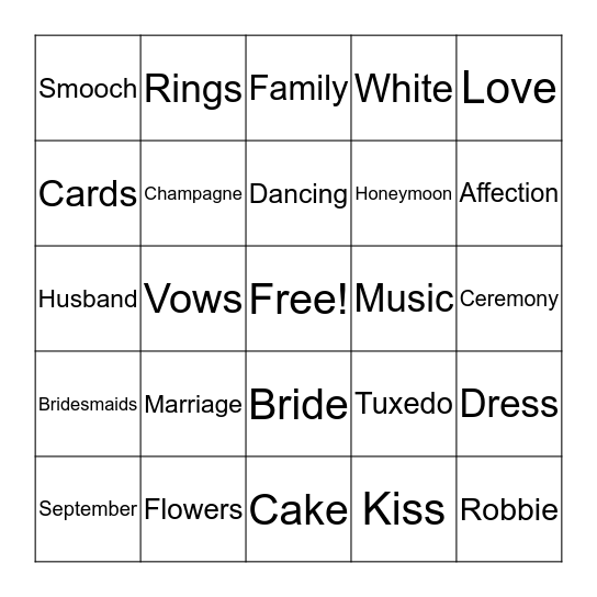 Stephanie & Robbie Tie the Knot Bingo Card
