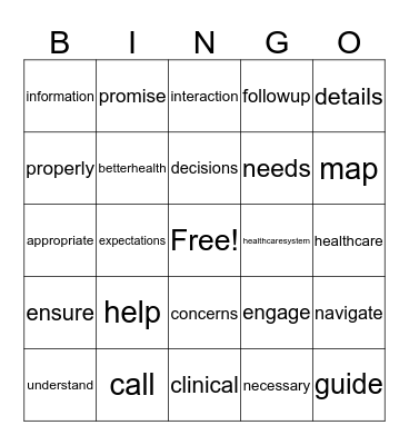 Promise Map ENGAGE Bingo Card