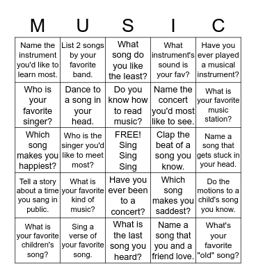 Music Bingo Card