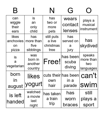 Block Party Bingo Card