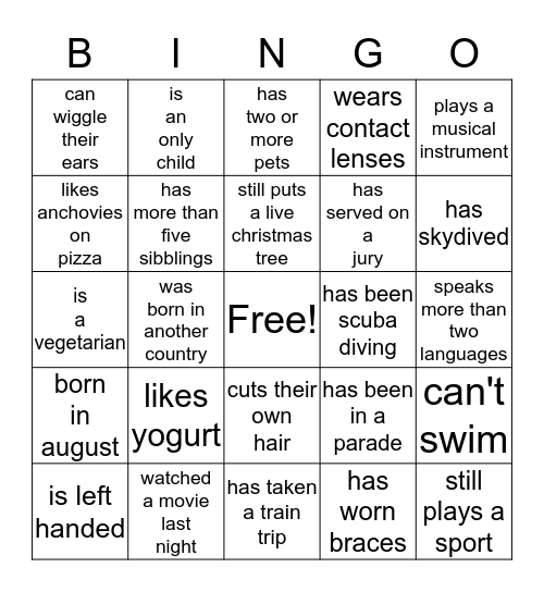 Block Party Bingo Card