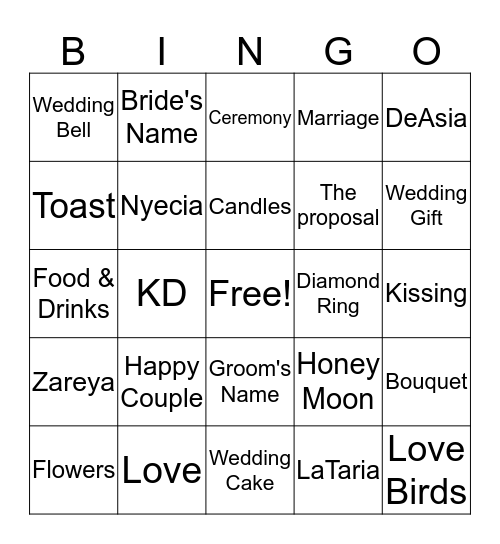 Kerwyn + LaTaria Wedding Shower Bingo Card