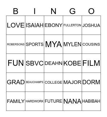 FAMILY GET TOGETHER Bingo Card