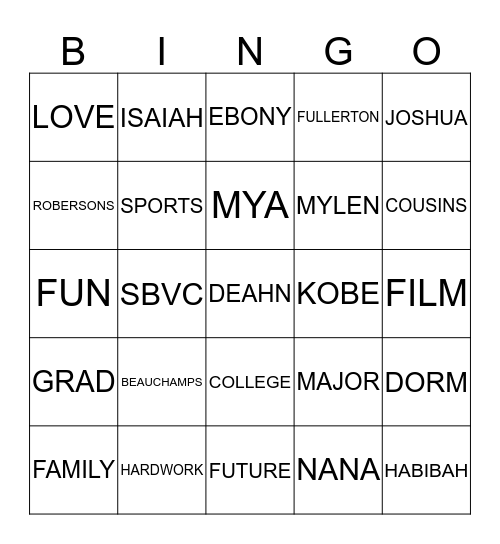FAMILY GET TOGETHER Bingo Card