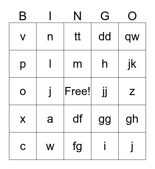 Erica's Bridal Shower Bingo Card