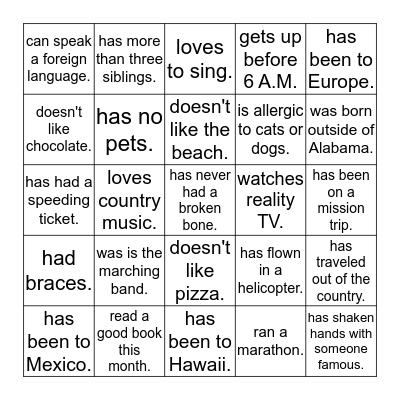 Find someone who... Bingo Card