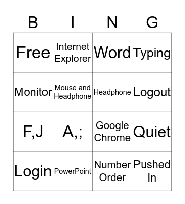 Computer Lab Bingo Card