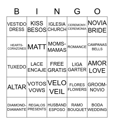 BRENDA'S BRIDAL SHOWER 8-10-13 Bingo Card