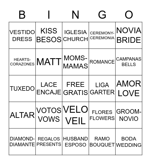 BRENDA'S BRIDAL SHOWER 8-10-13 Bingo Card