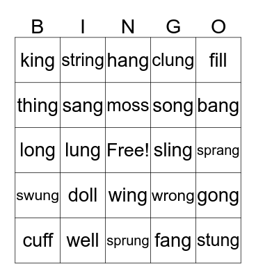 Ending sounds Bingo Card