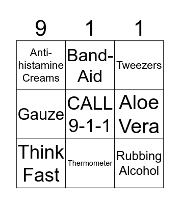 First-Aid Bingo Card