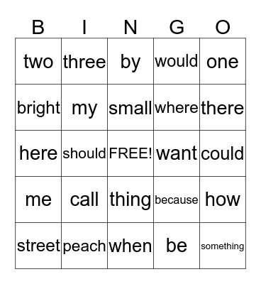 Sight Word/ Word Family/ and More Bingo Card