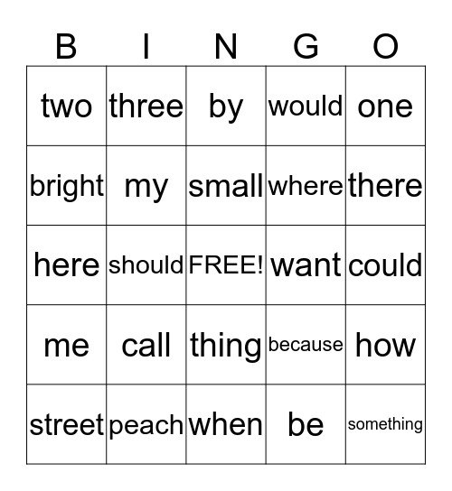 Sight Word/ Word Family/ and More Bingo Card