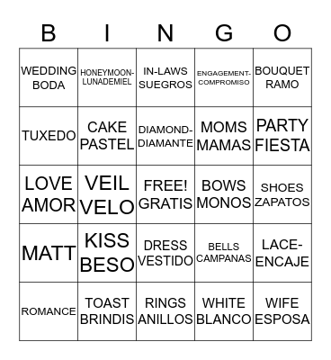 BRENDA'S BRIDAL SHOWER 8-10-13 Bingo Card