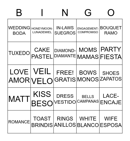 BRENDA'S BRIDAL SHOWER 8-10-13 Bingo Card
