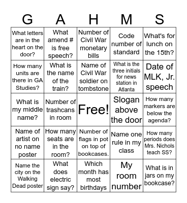 Georgia Studies Bingo Card