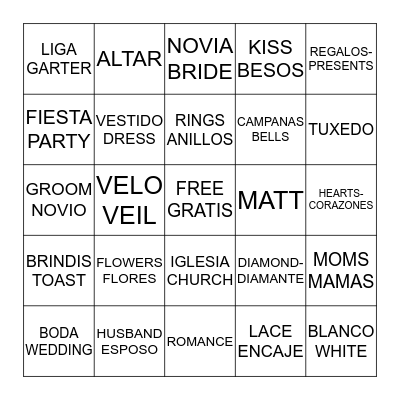 BRENDA'S BRIDAL SHOWER 8-10-13 Bingo Card