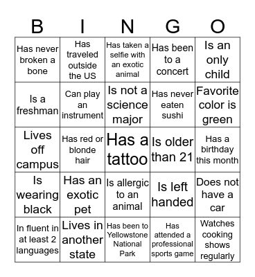 Icebreaker Bingo Card