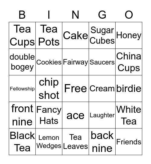 Ladies Tea Party and Fellowship Bingo Card