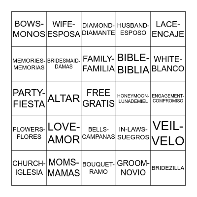 BRENDA'S BRIDAL SHOWER 8-10-13 Bingo Card