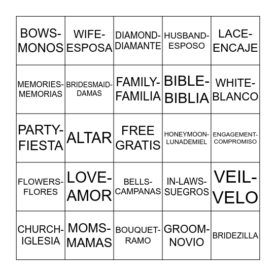 BRENDA'S BRIDAL SHOWER 8-10-13 Bingo Card
