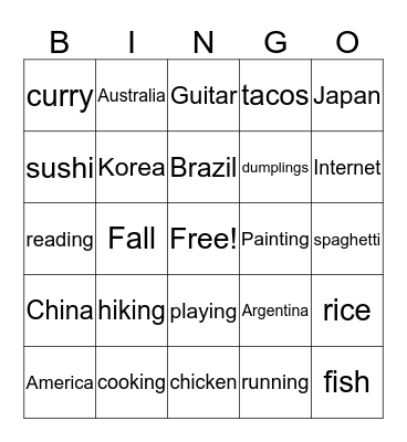 Week II Bingo Card