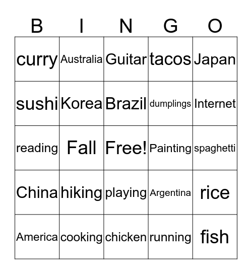 Week II Bingo Card