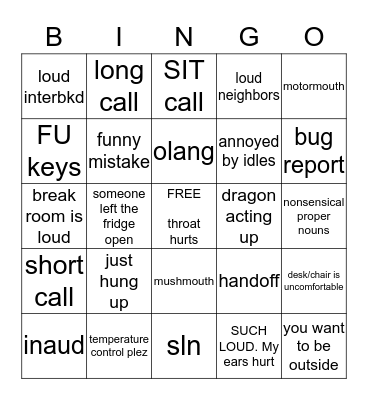 SAFE Bingo Card